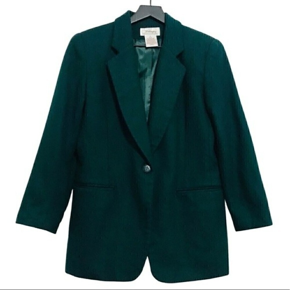 Vintage 90s Worthington 100% Wool Buttoned Emerald Green Blazer Jacket Petite 6